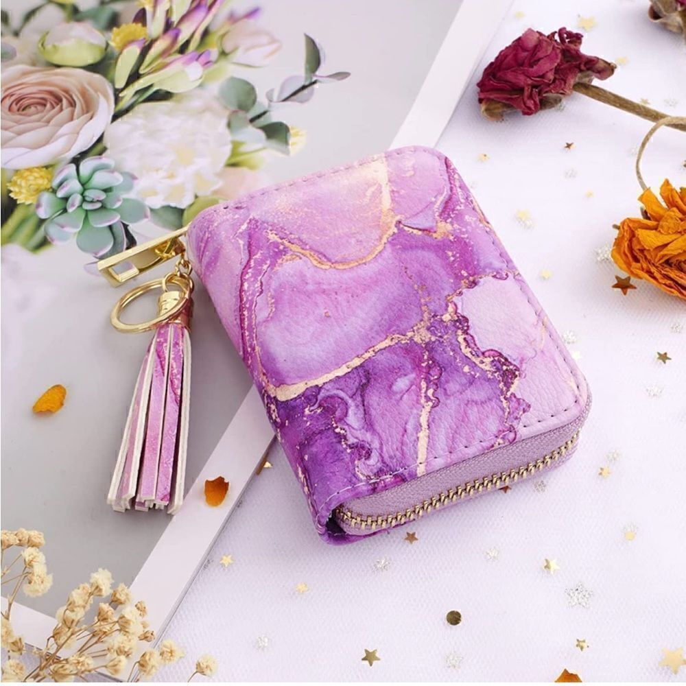 Purple Marble Leather Compact Wallet